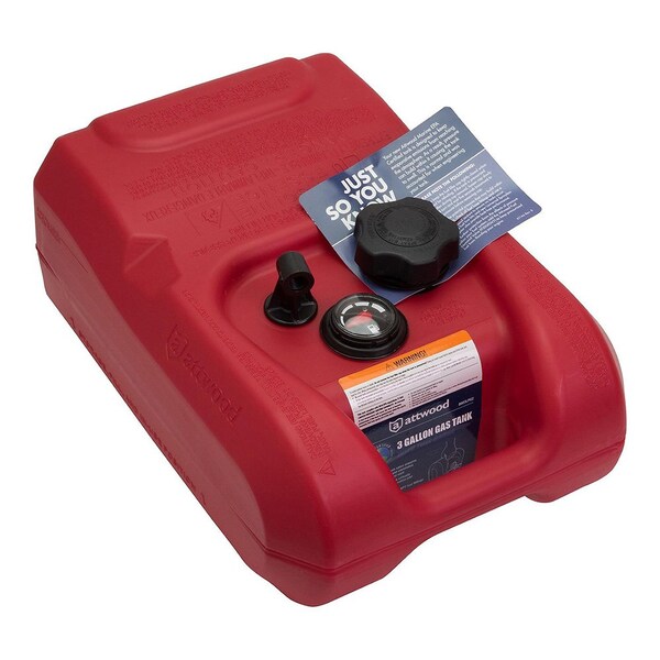 Attwood Portable Fuel Tank, Polyethylene, 3 gal, With Gauge, EPA/CARB Compliant, Red, Gasoline 8803LPG2 - main